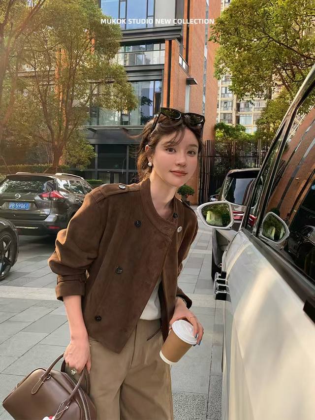 Hot sale! Vintage suede classic double-breasted jacket, high-end motorcycle jac