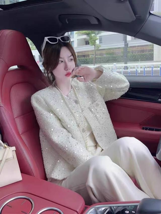 High-end heavy-duty beaded sequined versatile tweed Chanel style jacket, new ar