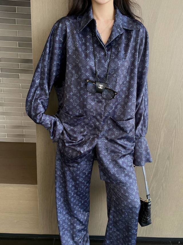 Louis Vuitto*2025 New Arrivals: Printed Lapel Long Shirt, Custom Made, Made of Y