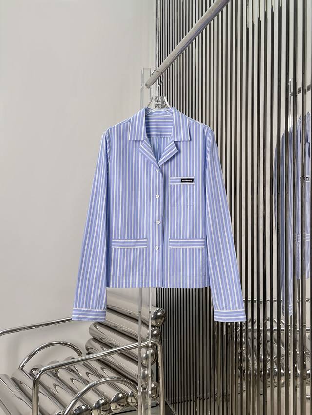 Actual photos! Latest Miu 25New striped pajama set shirt + trousers size: Sml s
