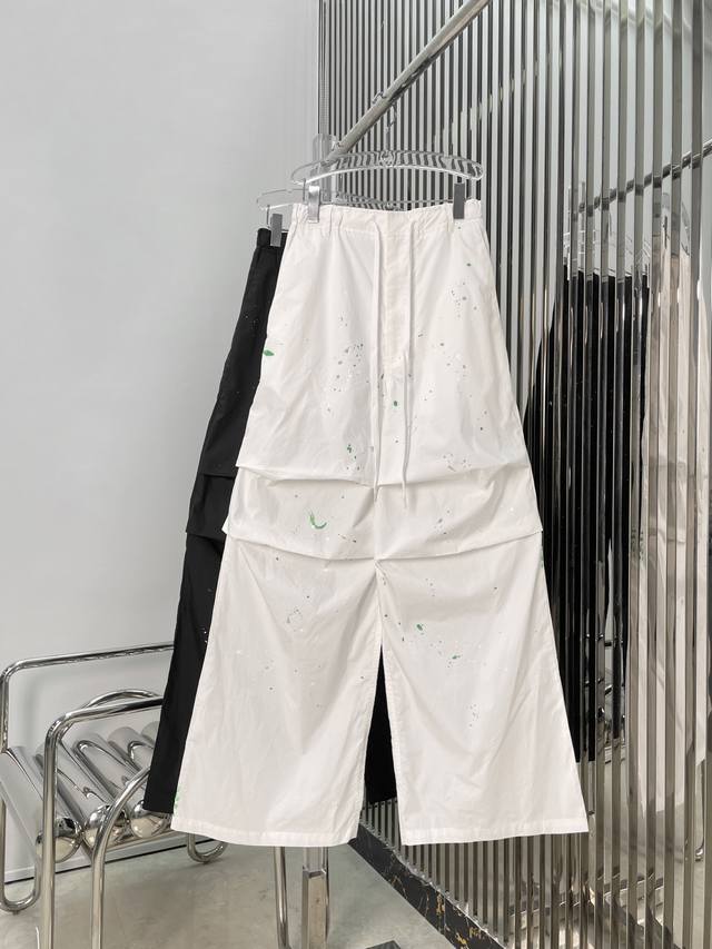 Actual photos! Latest Mm6 25New ink-splashed paratrooper pants Color: white, bl