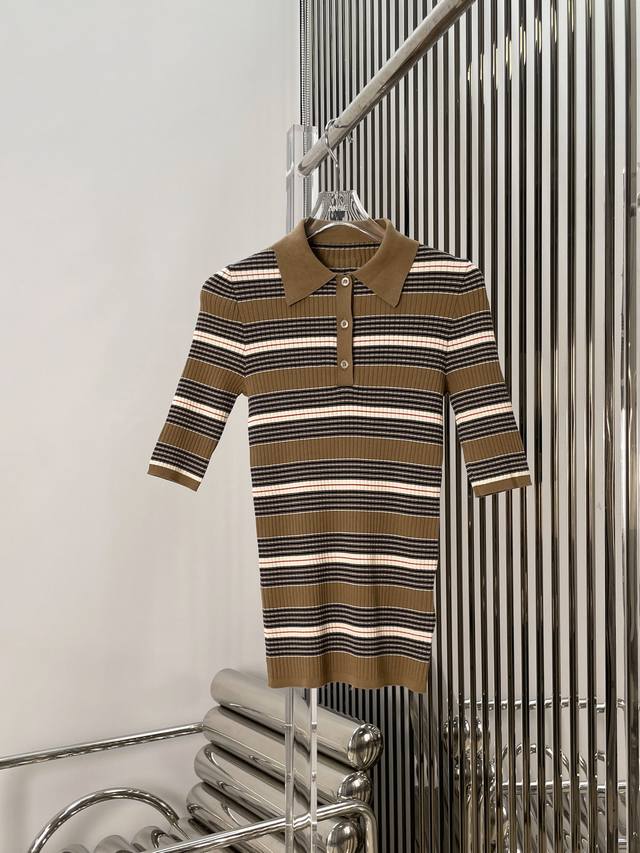 Real photos! Latest pr 25New striped knitted short-sleeved polo top Size: Sml