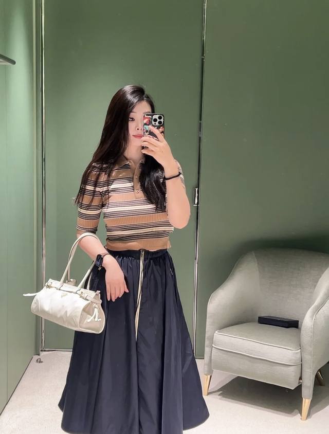 New! Latest pr 25New striped knitted short-sleeved polo top Size: Sml