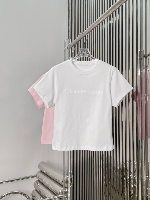 Actual photos! Latest Aw 25New letter print T-shirt Color: White, Pink Size: Sm