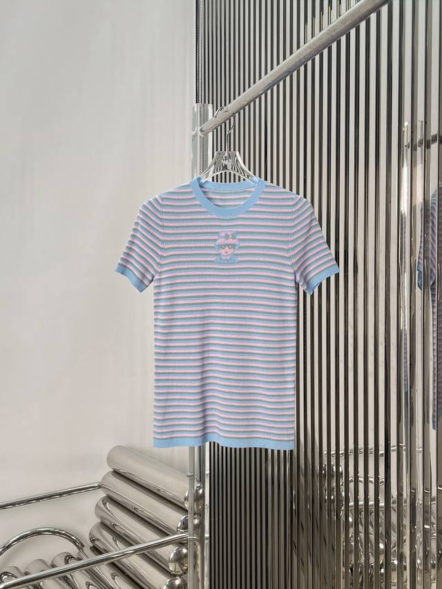 Actual photos! Latest Ch 25New cartoon jacquard striped knit short sleeves. Siz