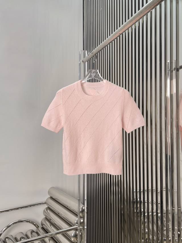 Actual photos! Latest pr 25New diamond pattern jacquard short-sleeved knit top.