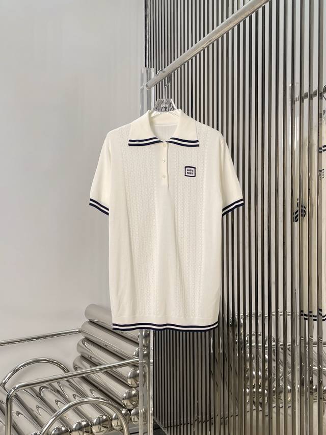 Actual photos! The latest Miu 25New cable knit short-sleeved lapel sweater. Siz