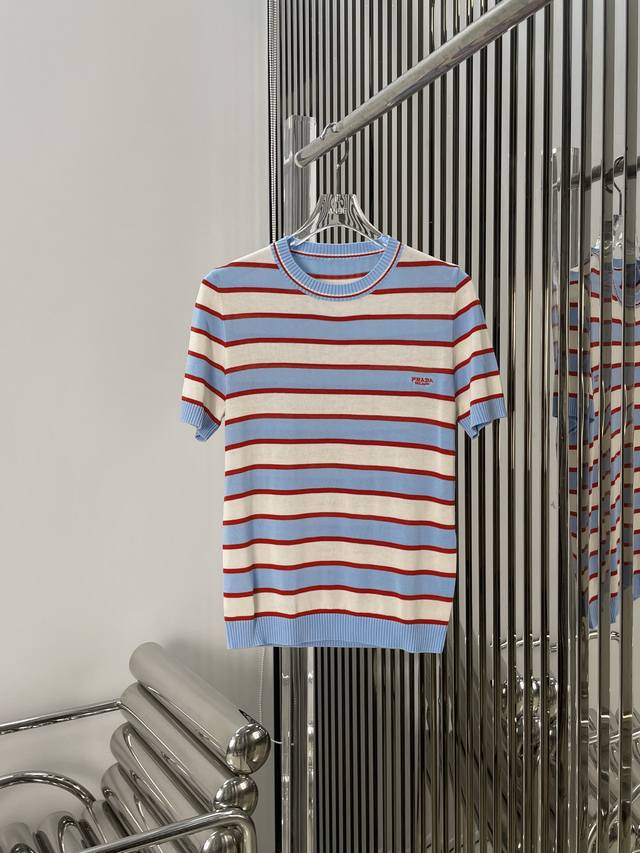 Actual photos! Latest pr 25New knitted striped short-sleeved top. Size: Sml. .