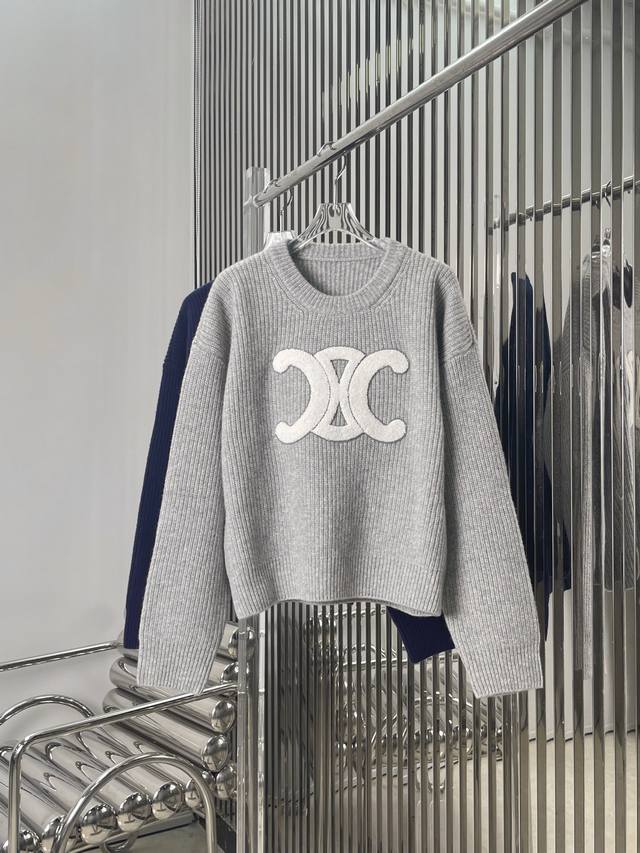 Actual photos! Latest Ce 25New 100% wool Arc de Triomphe emblem loose sweater.