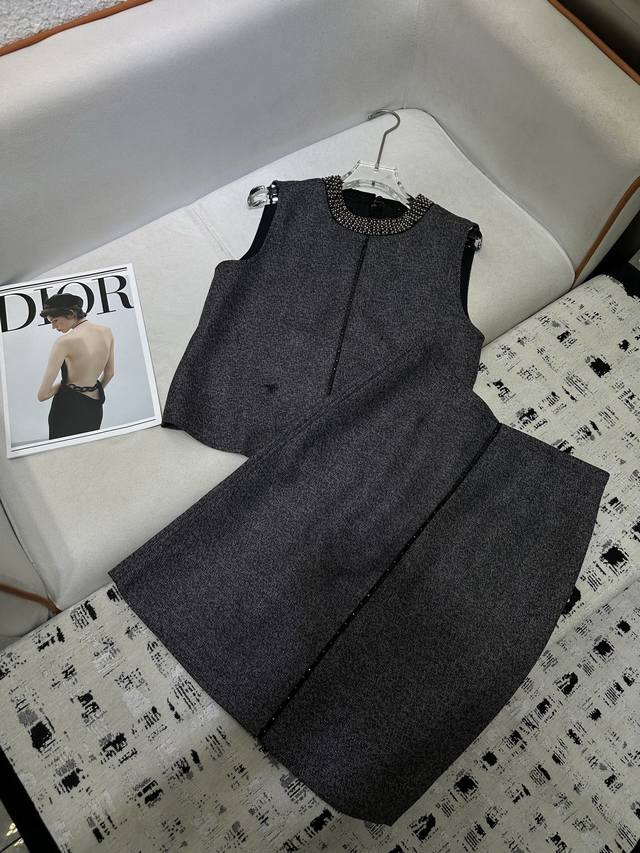 dior* 25Ss autumn and winter new sleeveless top and skirt set with bee embroider