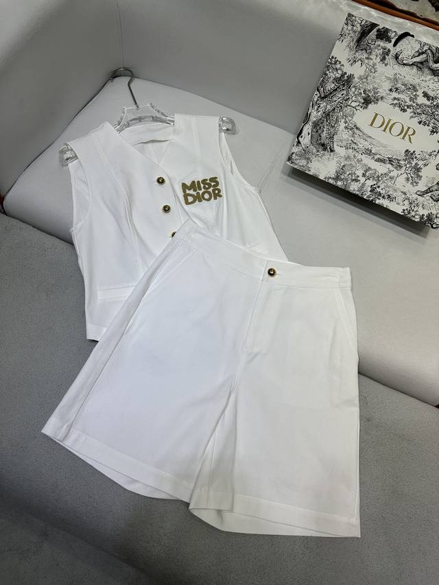 dio* 25Ss new vest jacket shorts set letter embroidery decoration two colors thr