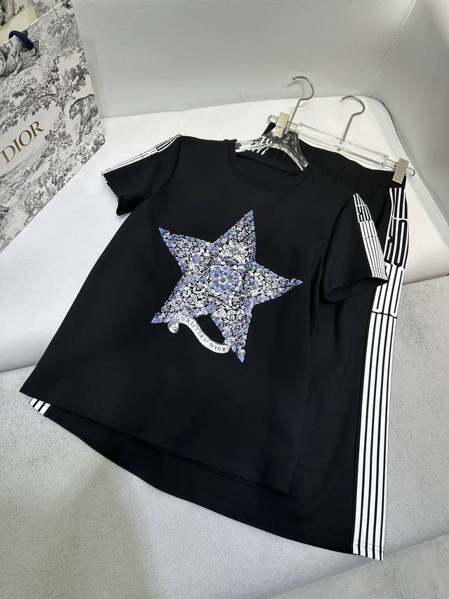 dio* 25Ss new T-shirt skirt suit with five-pointed star pattern print and side l
