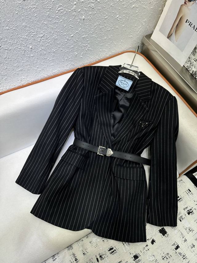 prad* 25Ss new style suit stripes custom fabric pocket triangle label decoration