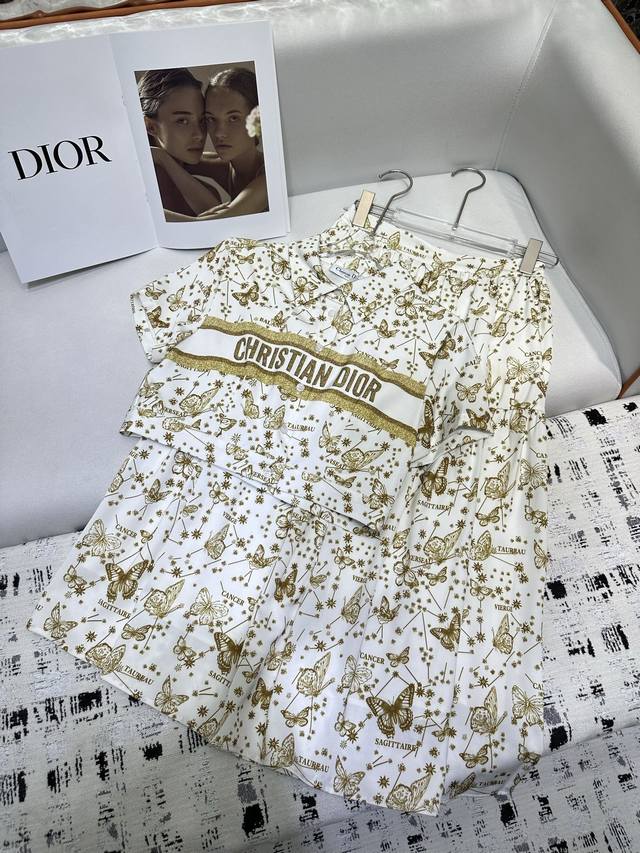 Dior 25Ss new short shirt and skirt suit butterfly print fabric fine workmanship