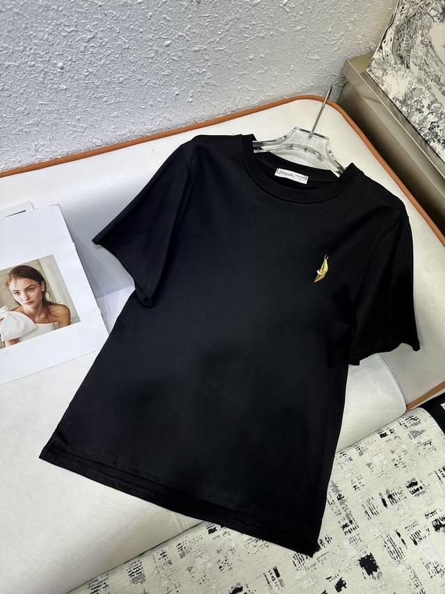 sch*2025 early autumn new style round neck short sleeves gold 3D pattern decorat