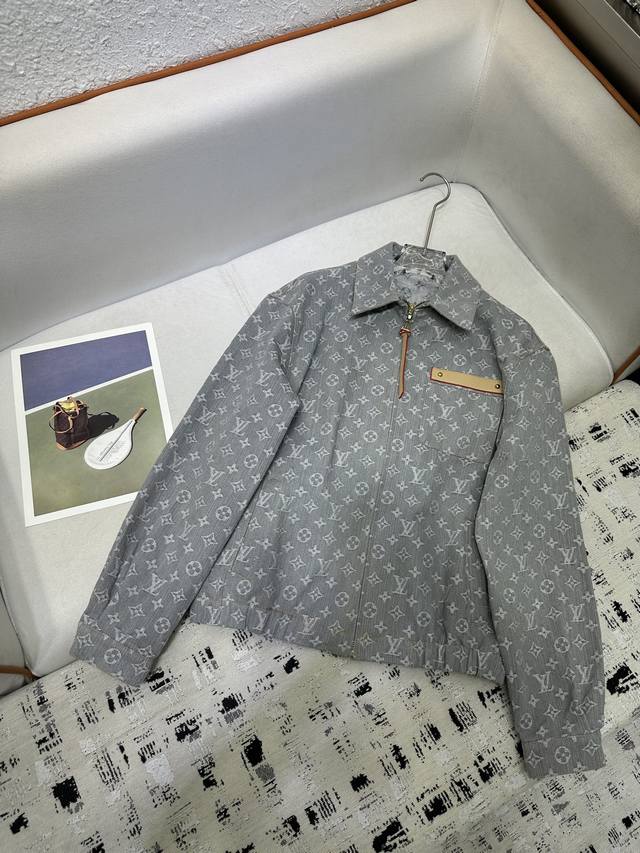 louis Vuitto* 25Ss new denim jacket coat denim old flower jacquard fabric fashio