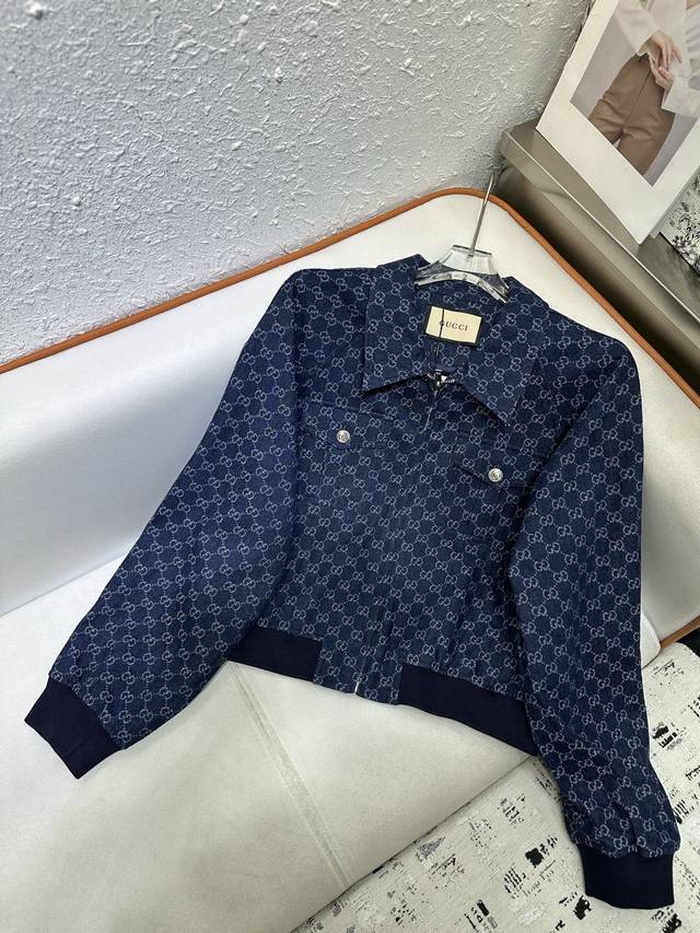 gucci 2025 autumn and winter new Gg jacquard denim jacket, chest fitting pocket