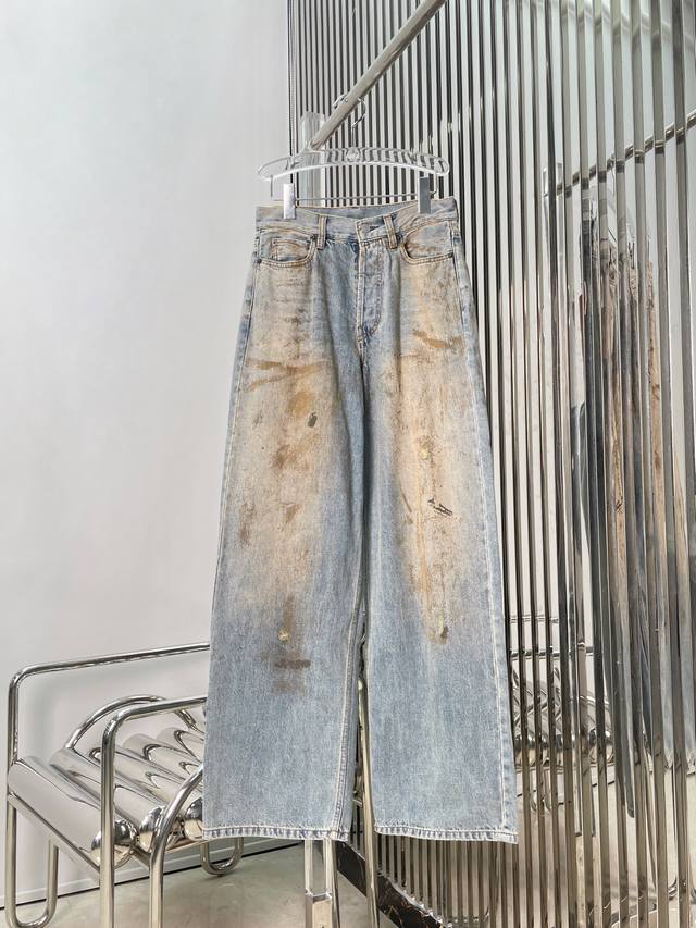 Actual photos! Latest Acne 25New genuine leather pocket washed distressed jeans