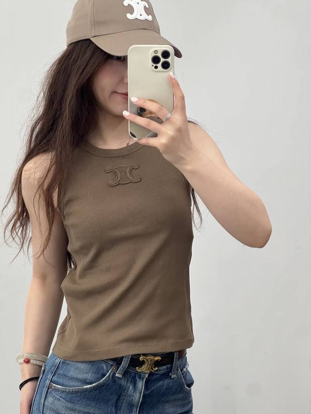 New! Latest Ce 25New Arc de Triomphe embroidered patch brown bottoming vest Siz