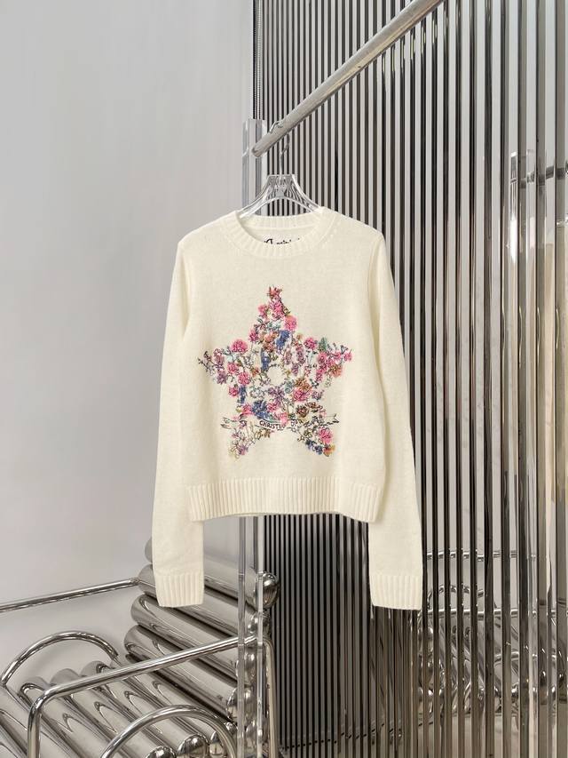 Actual photos! Latest D 25New cashmere embroidered five-pointed star sweater Si