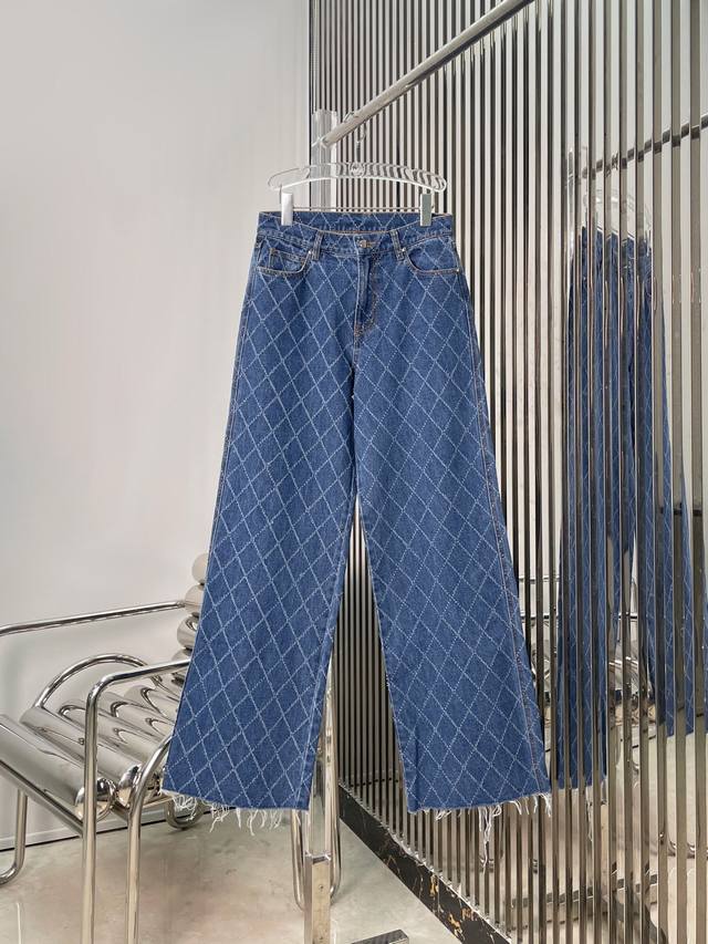Actual photos! Latest Ch 25New Chanel style laser burnt diamond pattern jeans S