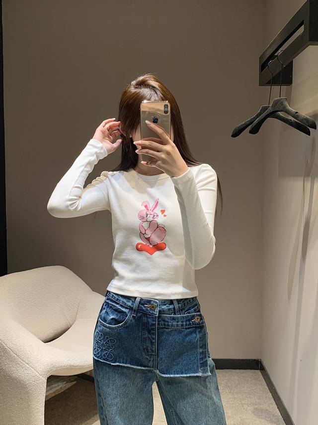 Carne Boll*Nte 25Fw New Early Autumn Love Rabbit High-Waisted Long-Sleeved T-Shi