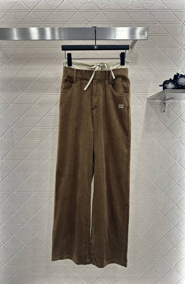 Miumi 2025 new arrivals drawstring wide-leg trousers custom Yb imported corduroy