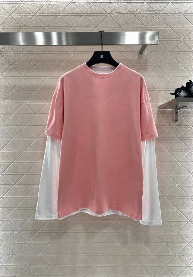 Jil Sande* 2025 New Arrivals Fake Two-Piece Contrast Print Long Sleeve Custom Yb