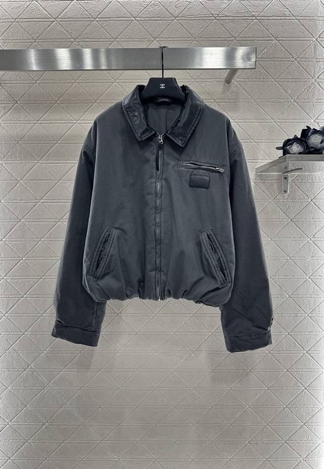 Acne Atudio* 2025 New Arrivals: Leather-Patchwork Lapel Denim Down Jacket. Custo