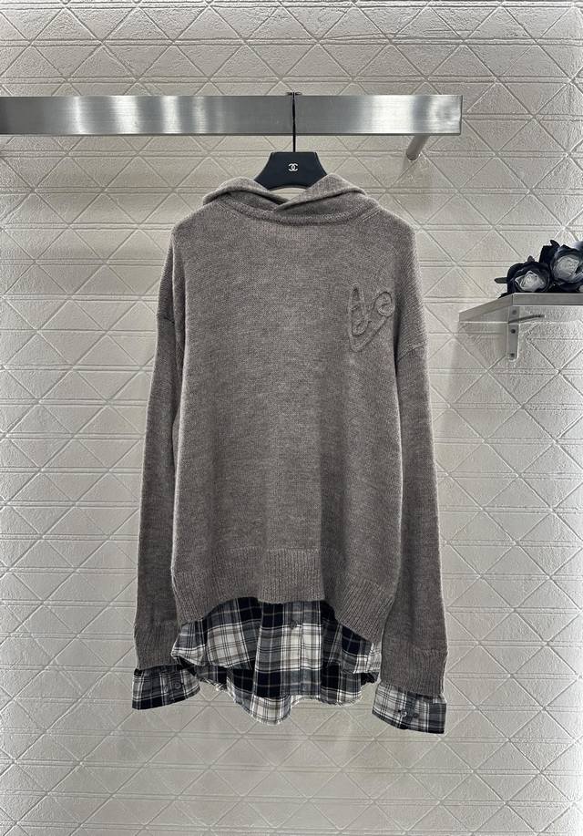 Acne Studio* 2025 New Arrivals: Fake Two-Piece Hooded Plaid Sweater. Custom Yb c