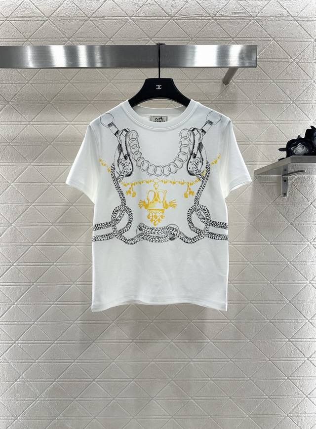 Herme* 2025 New Arrivals Round Neck Chain Print Custom Yb Mercerized Cotton Mat