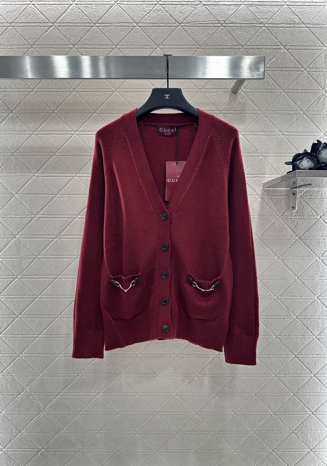Gucc* 2025 New Arrivals Horsebit Pocket Knit Cardigan Custom Yb wool yarn woven