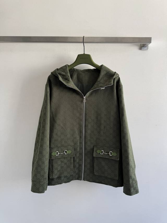 Gucc* 25Fw New lapel hooded drawstring jacquard coat, custom-made with imported