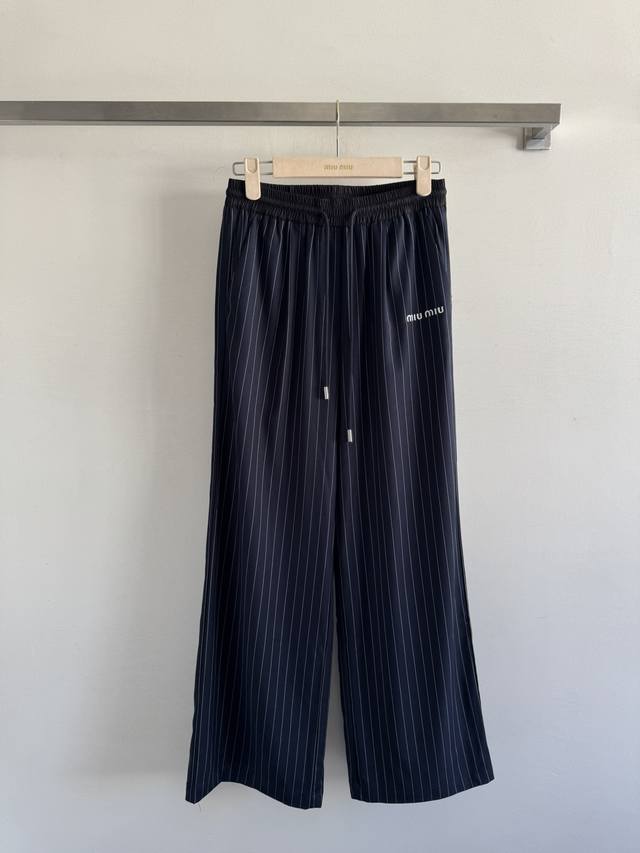 Mimi* 25Fw new vertical striped drawstring straight pants, casual and versatile