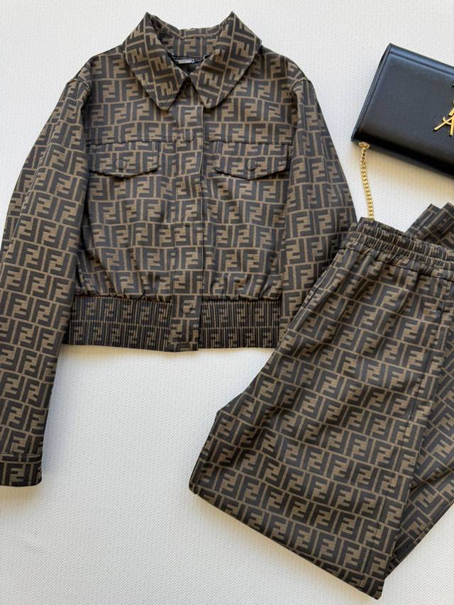 Fend*25 Early Autumn new classic monogram Ff letter jacquard trousers! Elastic w