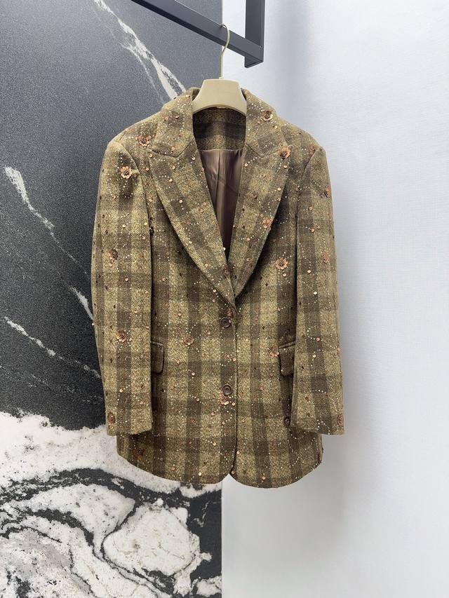 Miu 25Ss new autumn and winter products, high-end retro plaid series, heavy bead