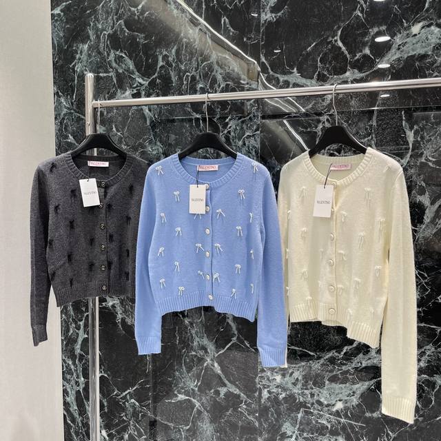 Val Warren 25 early autumn new bow knitted cardigan ready-to-wear garments are d