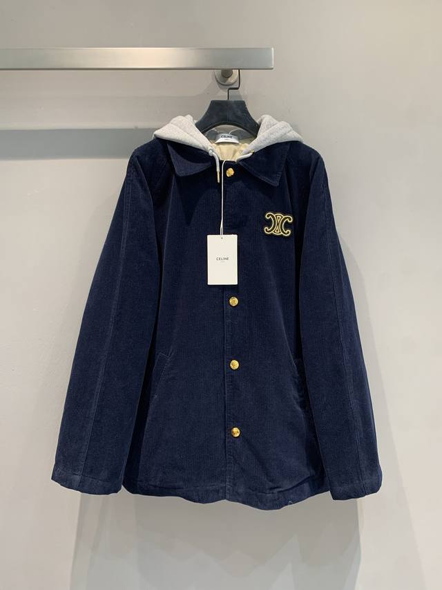 Y version Celin* 2025 Fall/Winter new Arc de Triomphe logo hooded lambswool coat