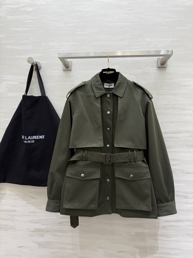 Ysl2 early autumn new style lapel epaulette windbreaker jacket mid-length workwe