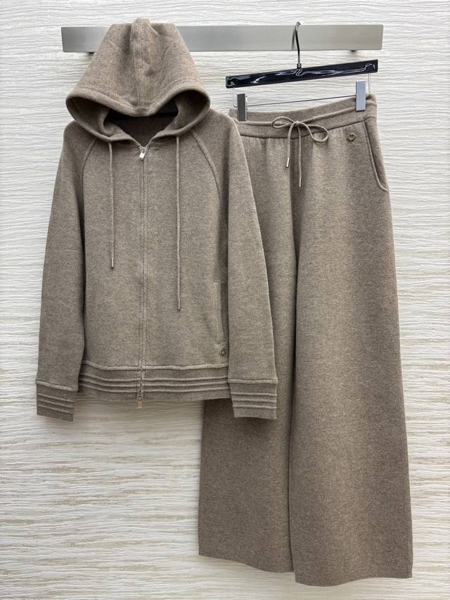 Tops and pants Lp30 autumn and winter hooded cashmere knitted suit Hooded zippe
