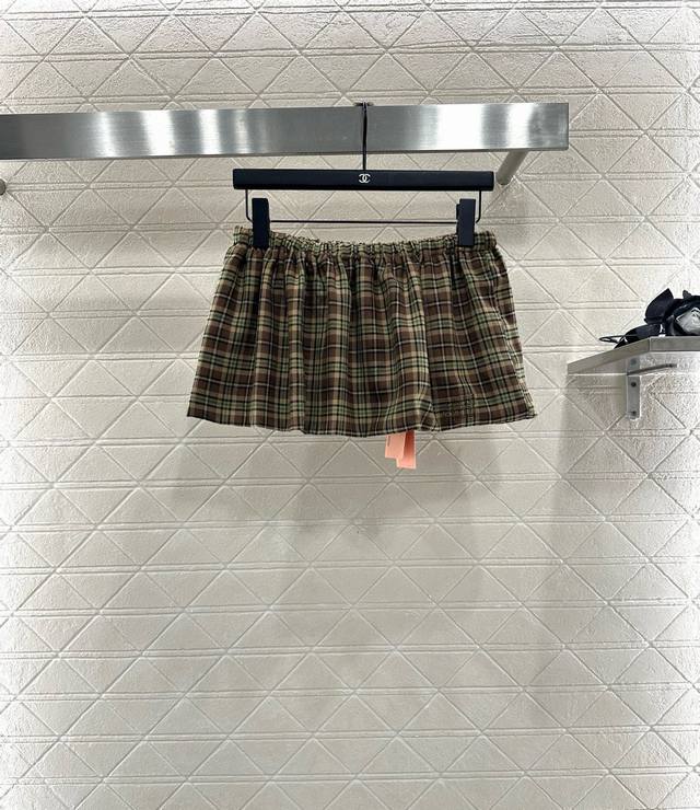 Miumi* 2025 new products are on the shelves Plaid long shirt and short skirt set