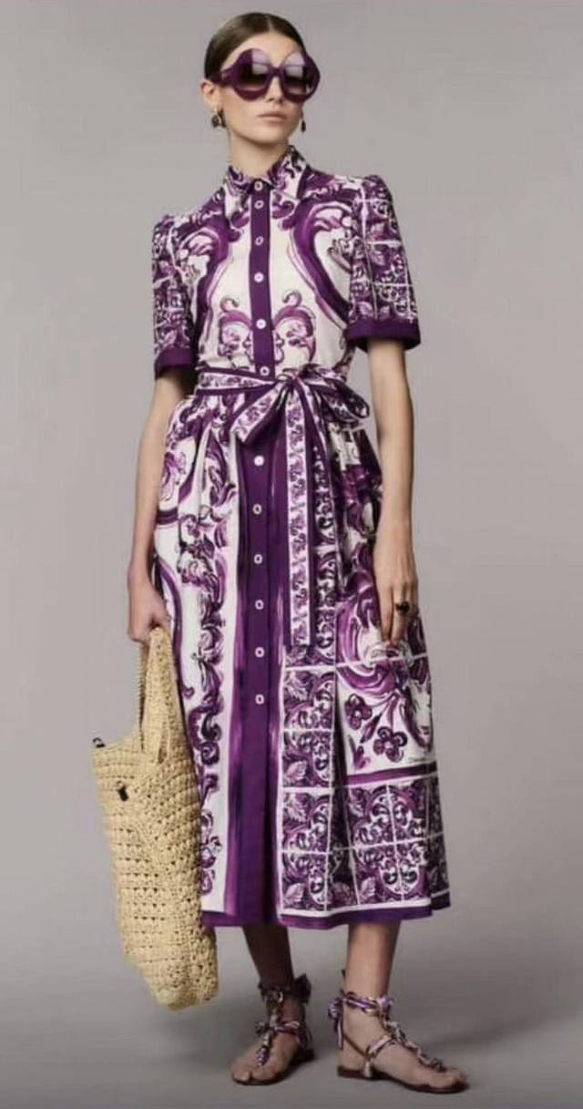 Dg purple pottery glaze cotton print fashion large swing shirt dress Smlxlxxl 24