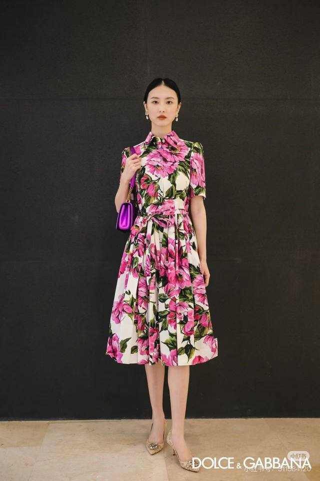 Dg White base with pink and purple peony flowers, cotton short-sleeved, wide-fla