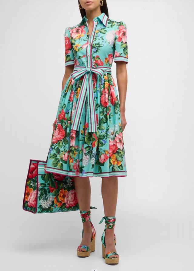 Dolce & Gabbana original blue rose cotton print custom button waist large swing