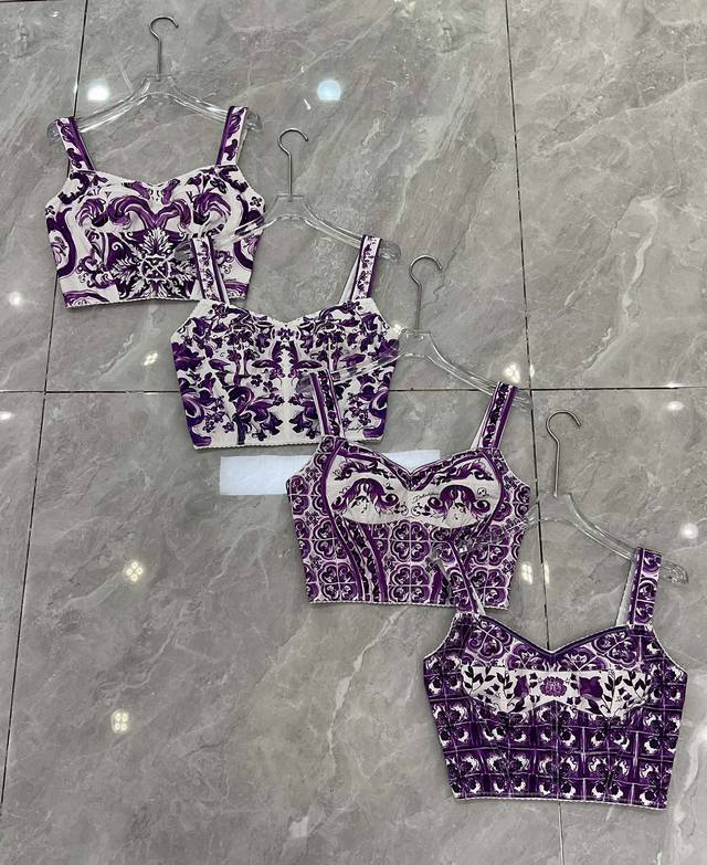 Dg Floral Purple Pottery Glaze Cotton Cloth Tight-fitting Bra Cup Fashion Small