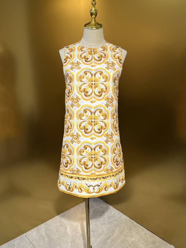 Dolce & Gabbana original yellow porcelain jacquard casual loose vest skirt Smlxl