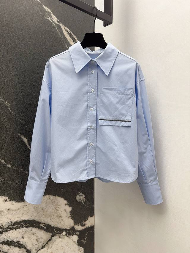 Bc 25Ss New Autumn/Winter Long-Term Short Shirt Copper Chain Decor Front Pocket