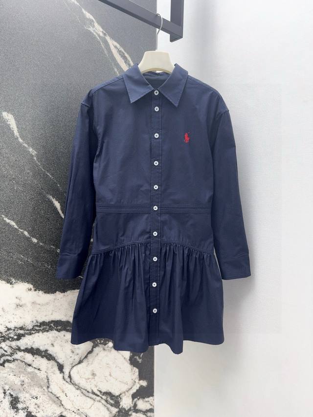 Rl 25Ss Early Fall New Arrival: British-Style Lapel Shirt Dress. Embroidered wit