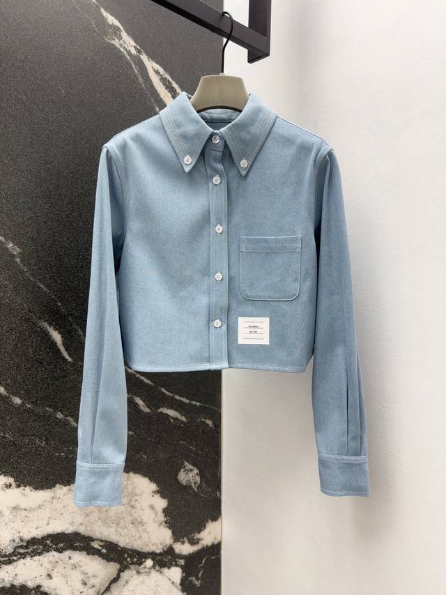 Tb 25Ss Early Fall new arrival, preppy-style cropped denim shirt. Classic elemen
