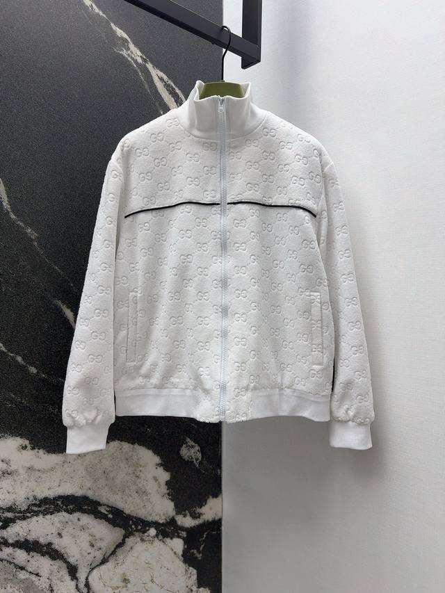 Gu 25Ss autumn and winter new classic Gg white casual suit stand collar jacket b